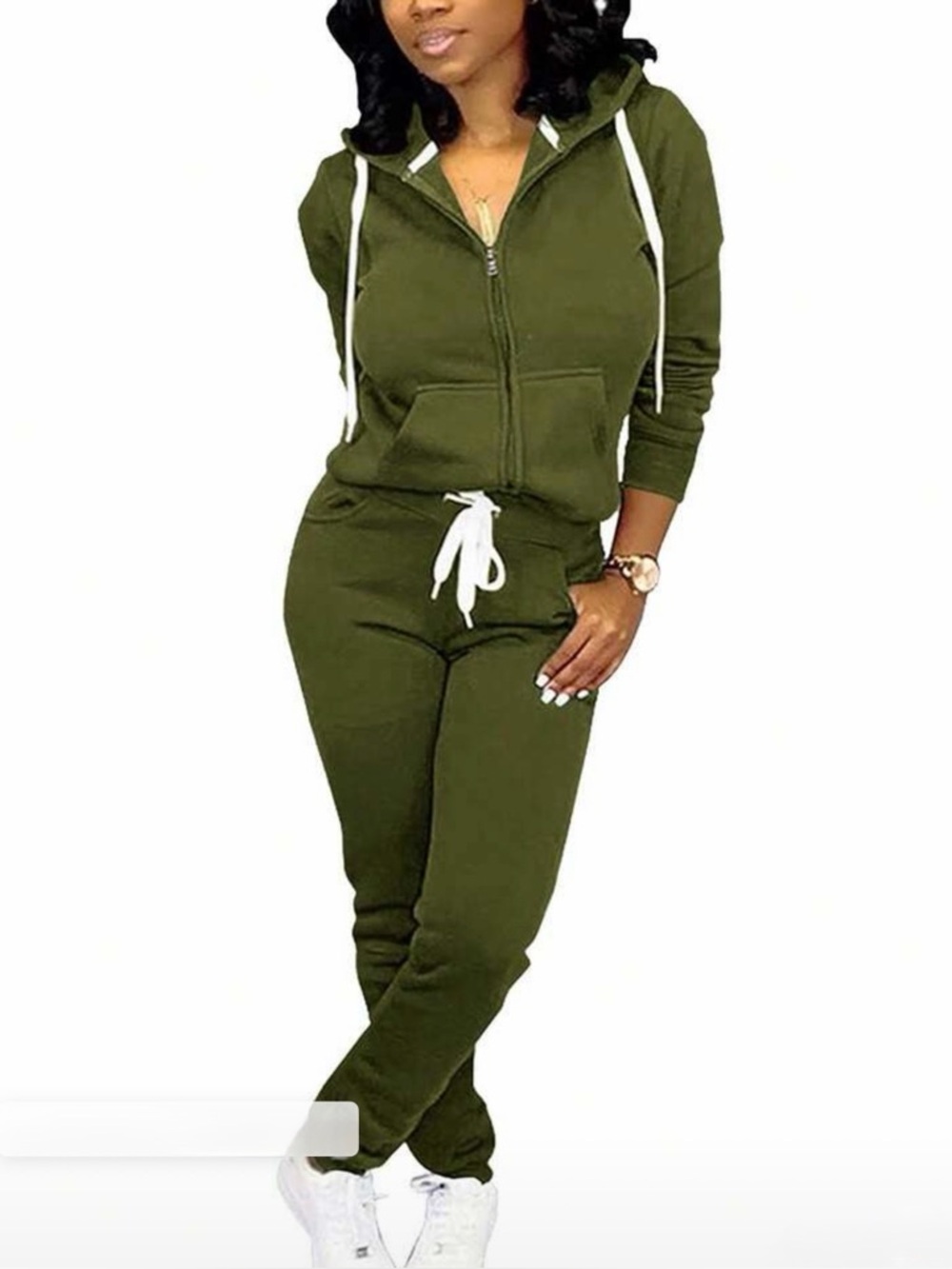 Olive Green Women's Zip Hoodie & Jogger Set